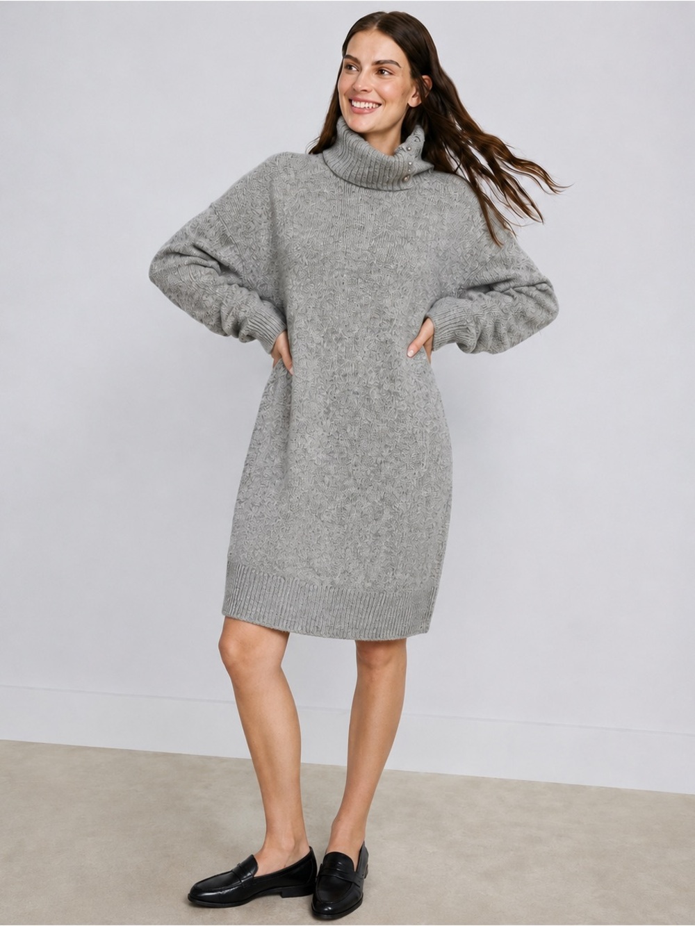 NWT Lauren Ralph Lauren Silver Button Turtleneck
Sweater Dress Gray Large
